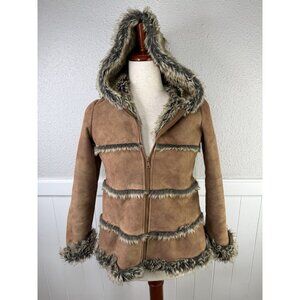 Garnet Hill Kids Faux Leather Fur Jacket Girls size 10 Penny Lane Boho Hippie